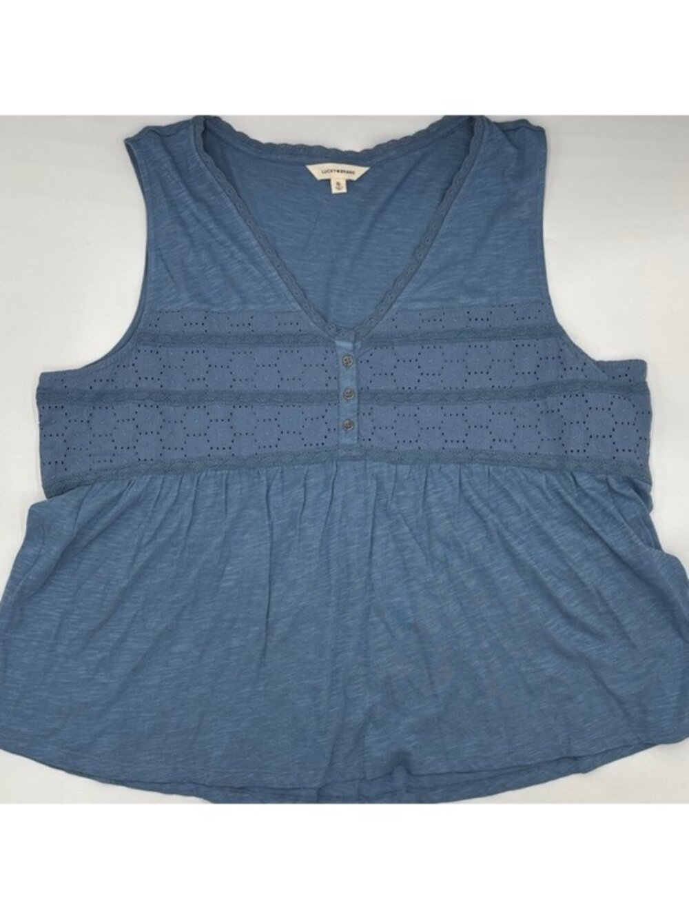 Lace Trim Henley Tan Top